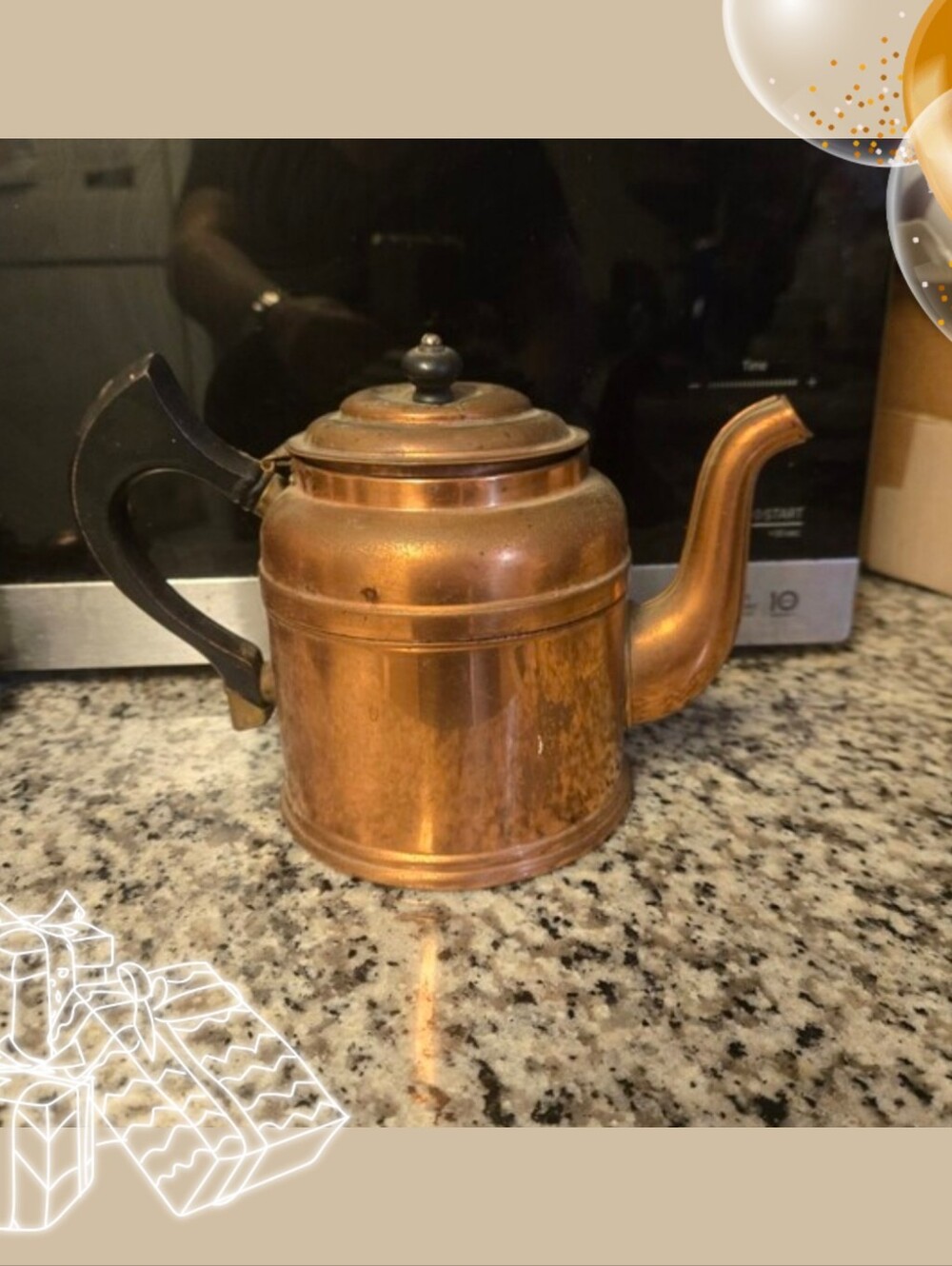 Vintage Copper Hinged Lid Tea Pot